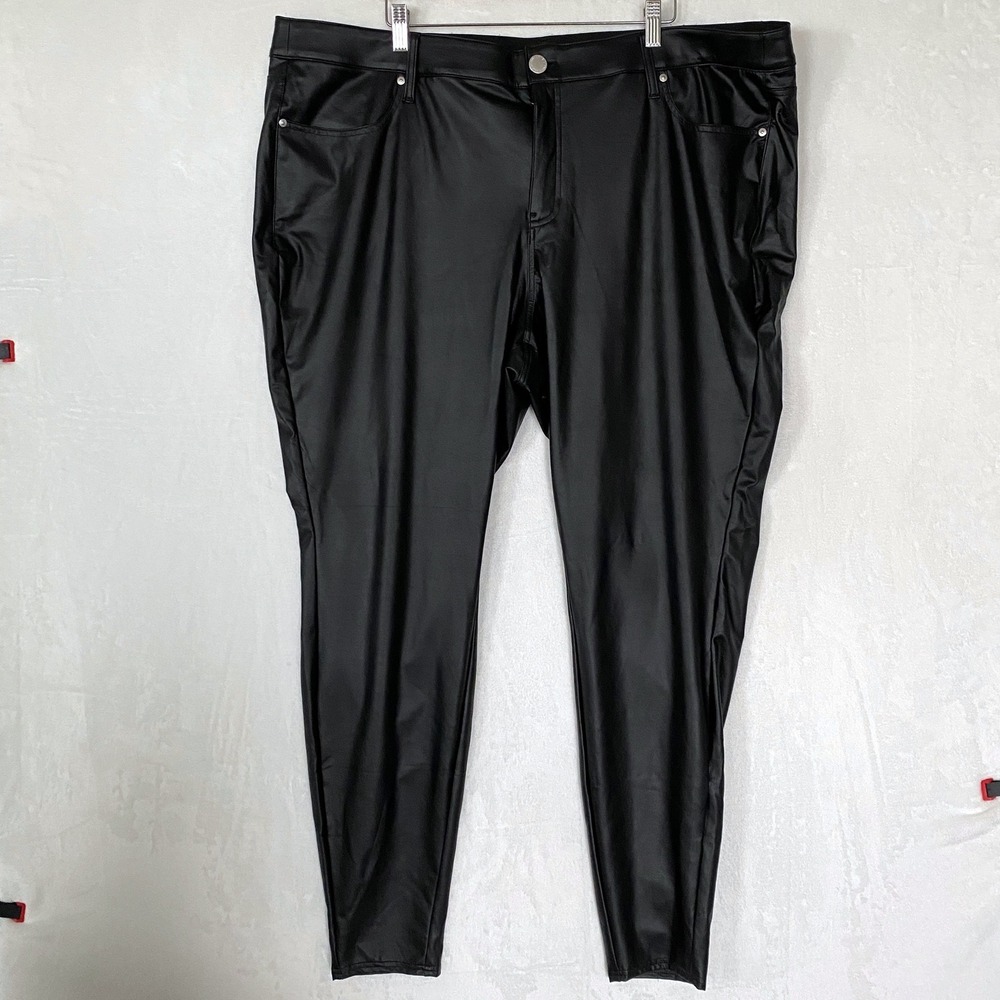 Lane Bryant 24L Black Faux‎ Leather Skinny Pants High Rise Stretch Womens